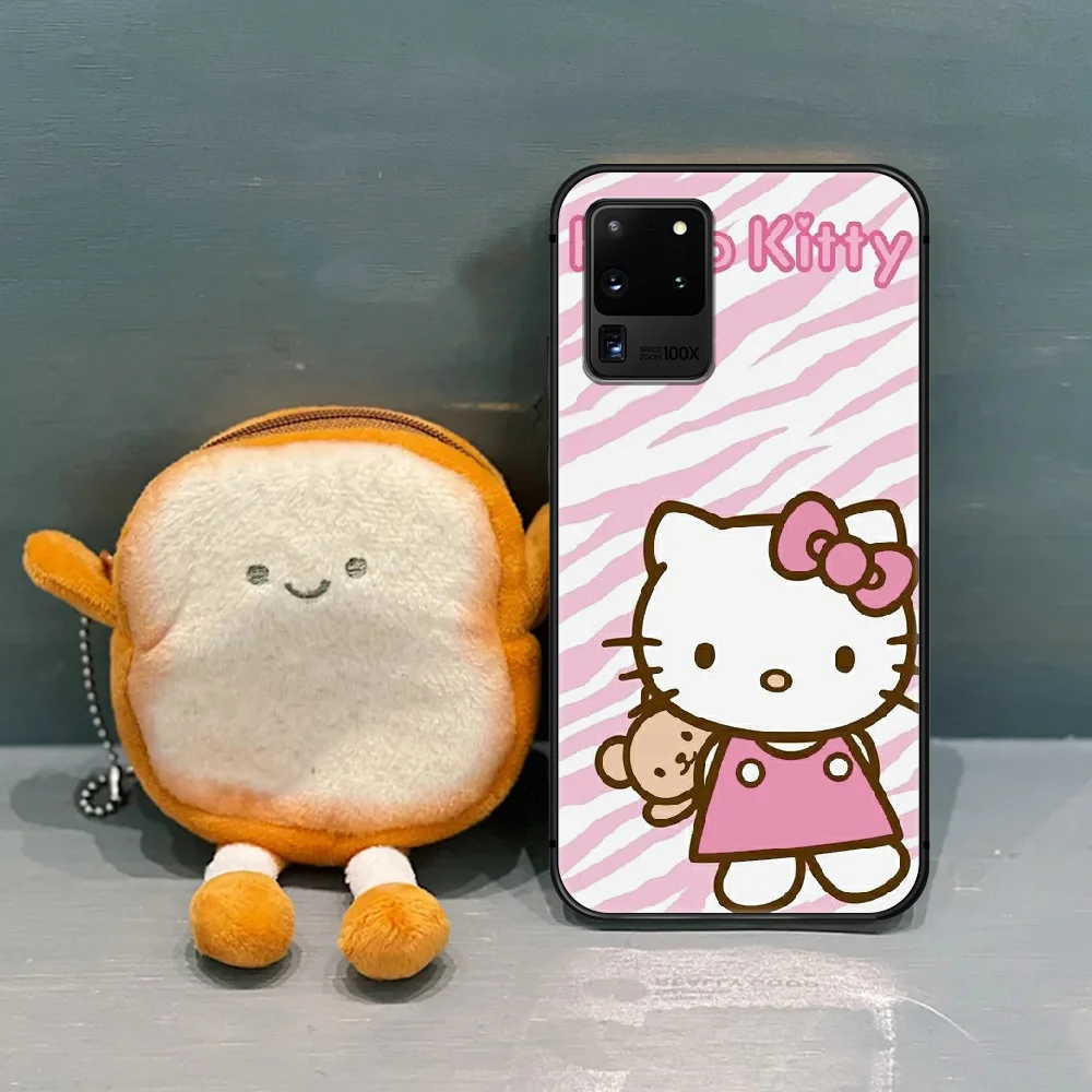 

Cute Pink Kitty Cat Phone Case Cover Hull For Samsung Galaxy S 7 8 9 10 e 20 FE uitra plus Note 9 10 20 black Etui Painting