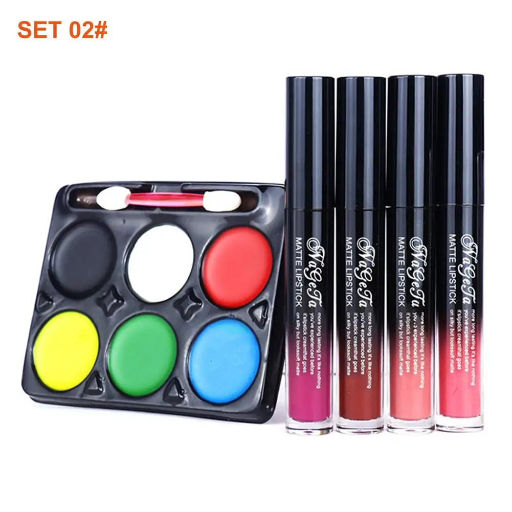 

Halloween Makeup Set Halloween Lip Gloss + Face Paint Set Lasting Non-stick Cup Lip Glaze Face Paint Kit Halloween Makeup Kit