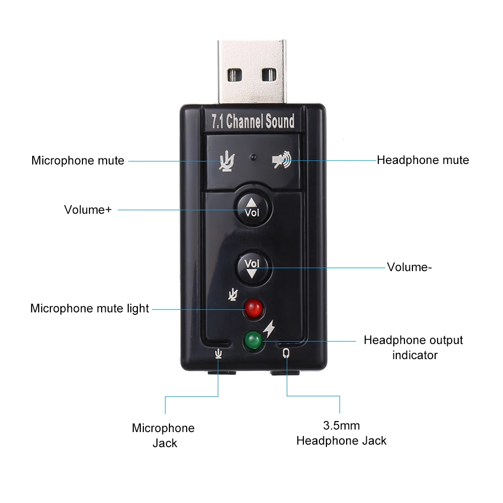 7 1 внешняя звуковая карта USB с разъемом 3 5 мм аудиоадаптер для наушников ноутбука |