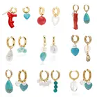 Женские серьги-клипсы с натуральным жемчугом, асимметричные золотые серьги-кольца в богемном стиле с пресноводным жемчугом, Подарочная бижутерия, 1 пара