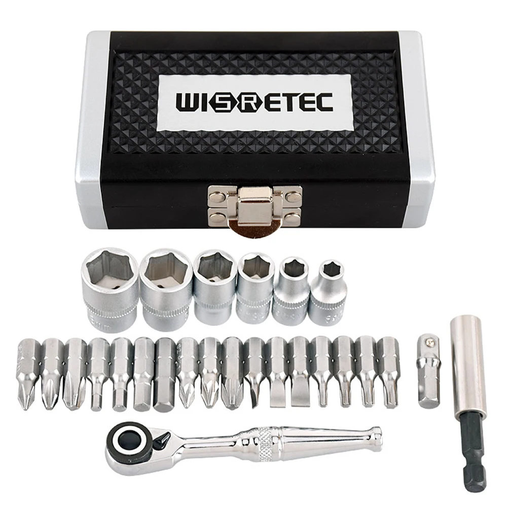 

26pcs 1/4 DR Mini Ratchet Wrench Combination Tool Set Bicycle Motorcycle Repairing Spanner Kit Mini Ratchet Wrench Set