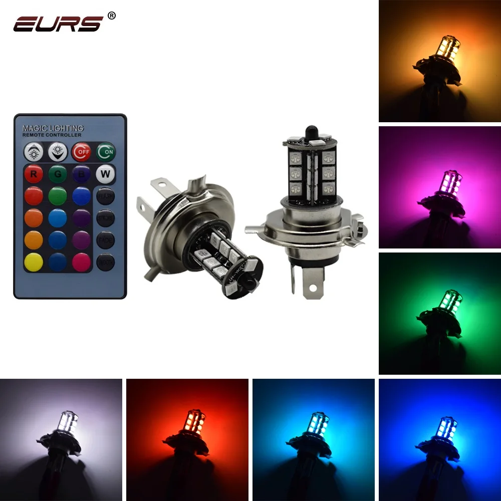 2 шт. автомобиль H4 светодиодный лампы H7 светильник 5050 27smd H1 H11 RGB Светодиодный