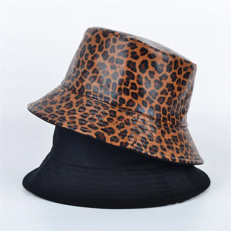 

2020 pu Leopard print Two sides Bucket Hat Fisherman Hat outdoor travel hat Sun Cap Hats for men and Women 112