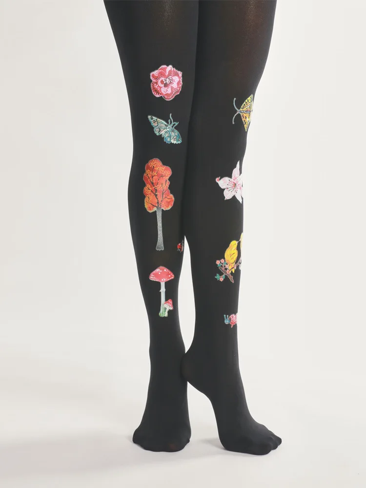 Цветочный элемент дизайн колготки бархат 1200D толщина женские черные плотные
