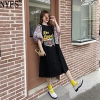 nyfs 2021 new korean fashion patchwork loose woman dress vestidos robe elbise printing summer dress