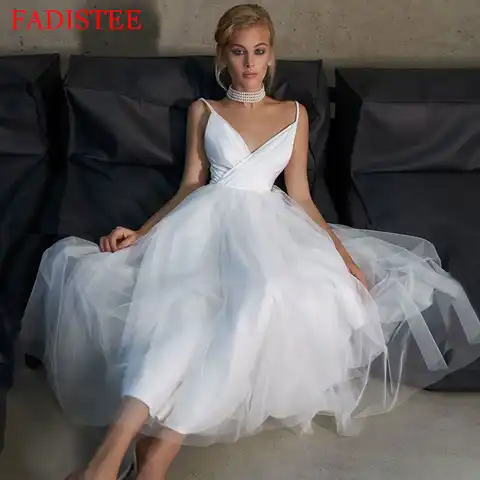 Sexy V-neck Spaghetti Straps Short Wedding Dresses Simple Robe De Mariée Formal Bride To Be Vestido De Novia атласное платье