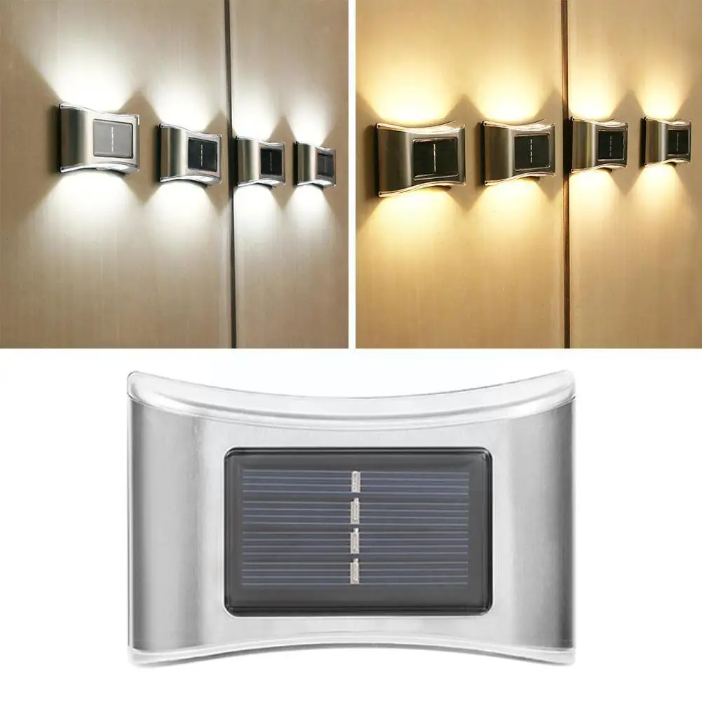 

4 шт. светодиодный водонепроницаемый садовый светильник на солнечной батарее, уличное двухстороннее бра, домашний настенный светильник, ул...