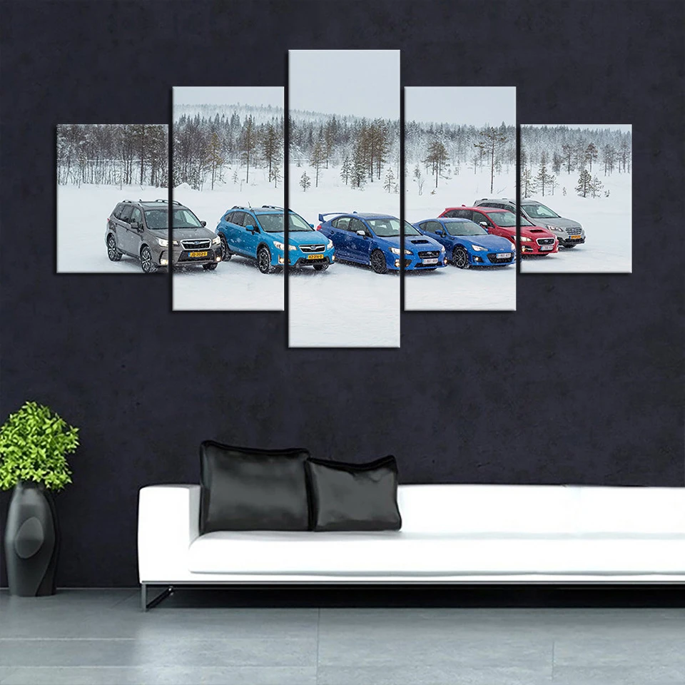 

No Framed Canvas 5Pcs Subaru Sports Running Car Poster Wall Art Pictures Decoration Living Room Accessories Home Decor Paintings
