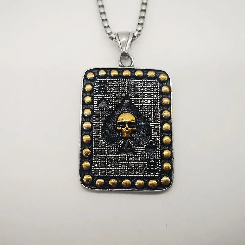 Полный стразы кристаллы Лопата Ace покер ожерелье кулон 316L нержавеющая стальная