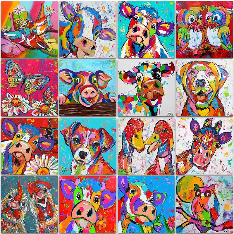 

Набор для алмазной живописи 5D «сделай сам», мозаика из квадратных и круглых страз с изображением животных, коровы, жирафа, совы, бабочки, выш...