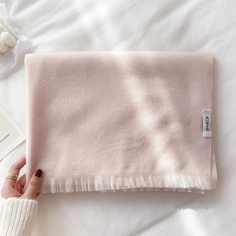 

2020 Korean winter new pure color cloud women's scarves ins fashionable imitation cashmere with shawl and couple's warm scarf