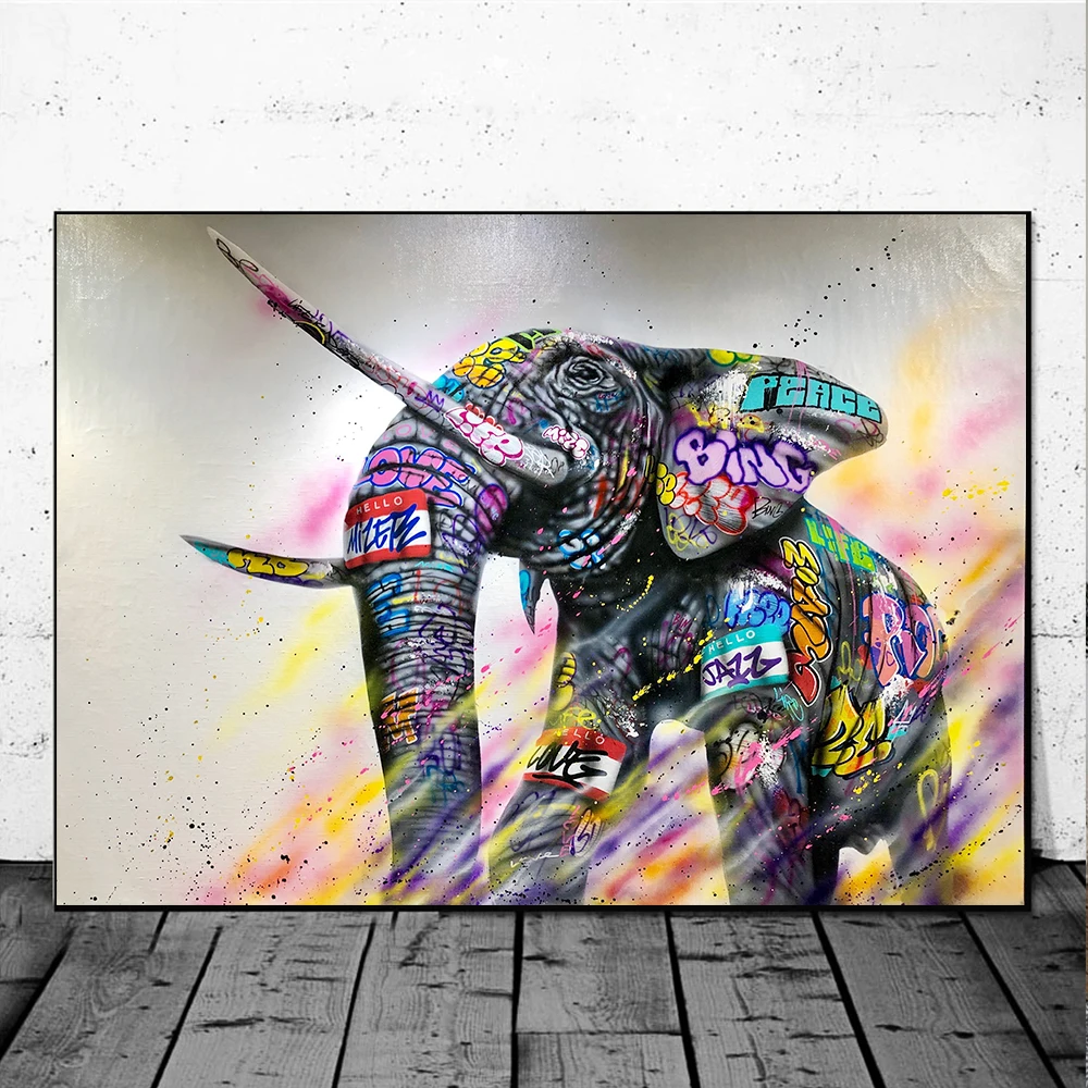 

Graffiti Art Colorful Elephant Poster and Prints Animal Canvas Painting Wall Pictures for Living Room Cuadros Kid's Home Decor