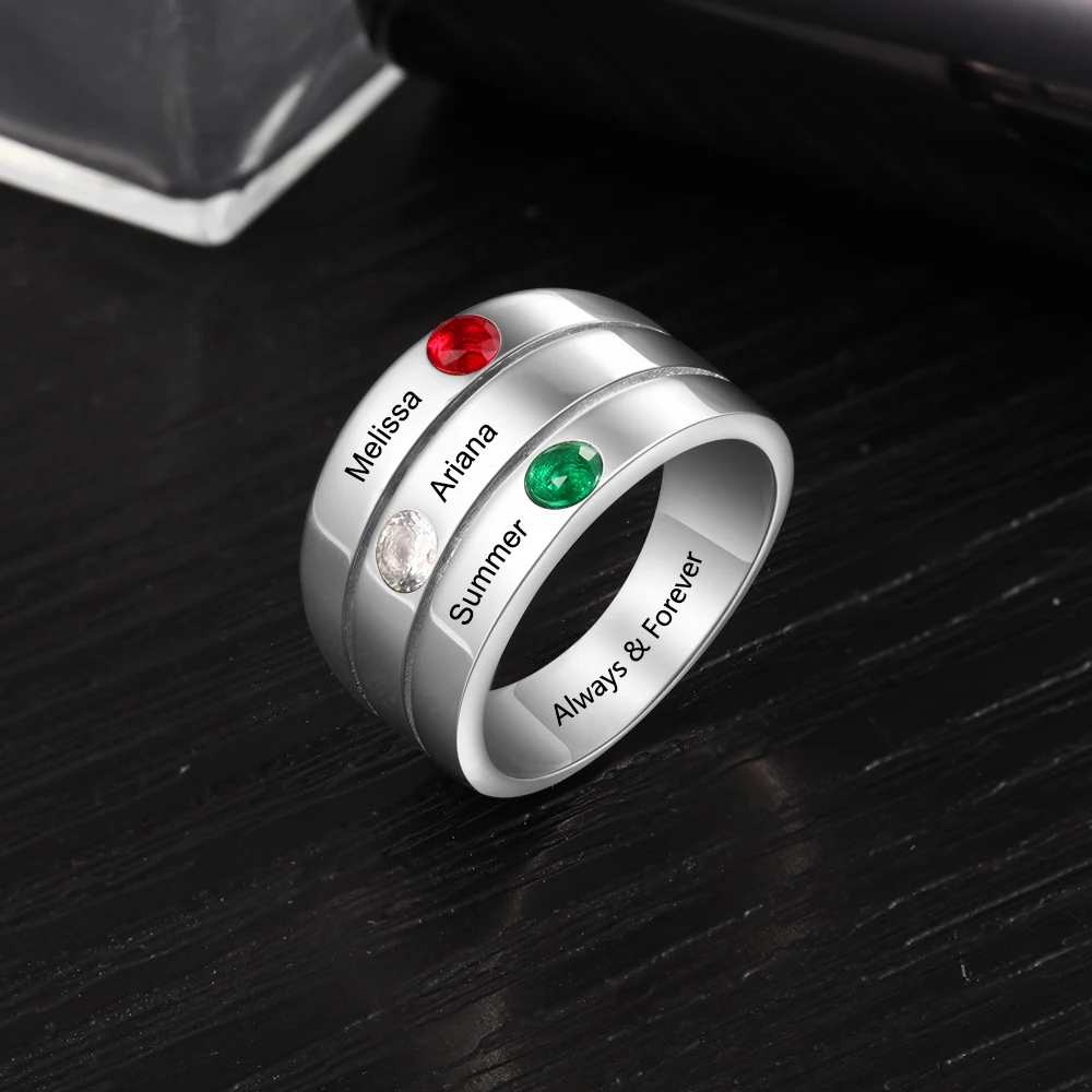 Индивидуальные штабелируемые кольца с 3 камнями по месяцу рождения кольцо именем