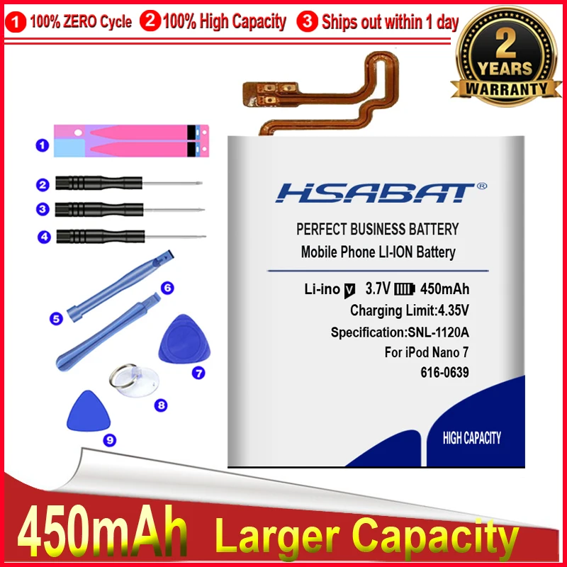 Аккумулятор HSABAT 0 Cycle 450mAh 616 0639 для Apple iPod Nano 7 7th Gen высококачественный мобильный