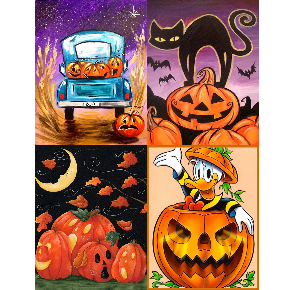 5D Full Round Drill Diamond Painting Halloween Jack O Lantern Mosaic Kit Rhinestone Drawing Picture Home Decor Wall Art Crafts | Дом и сад