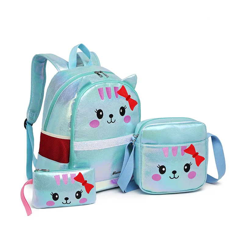 

2021 new elementary and middle school students shoulder bag set school bag three-piece set female new chinchilla