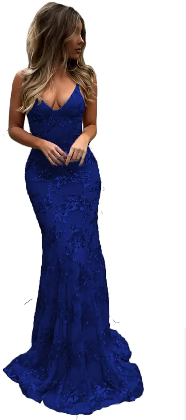 

Sequin Mermaid Evening Formal Dresses Long V-Neck Spaghetti Strap Backless Prom Party Gown Evening Gowns for Women