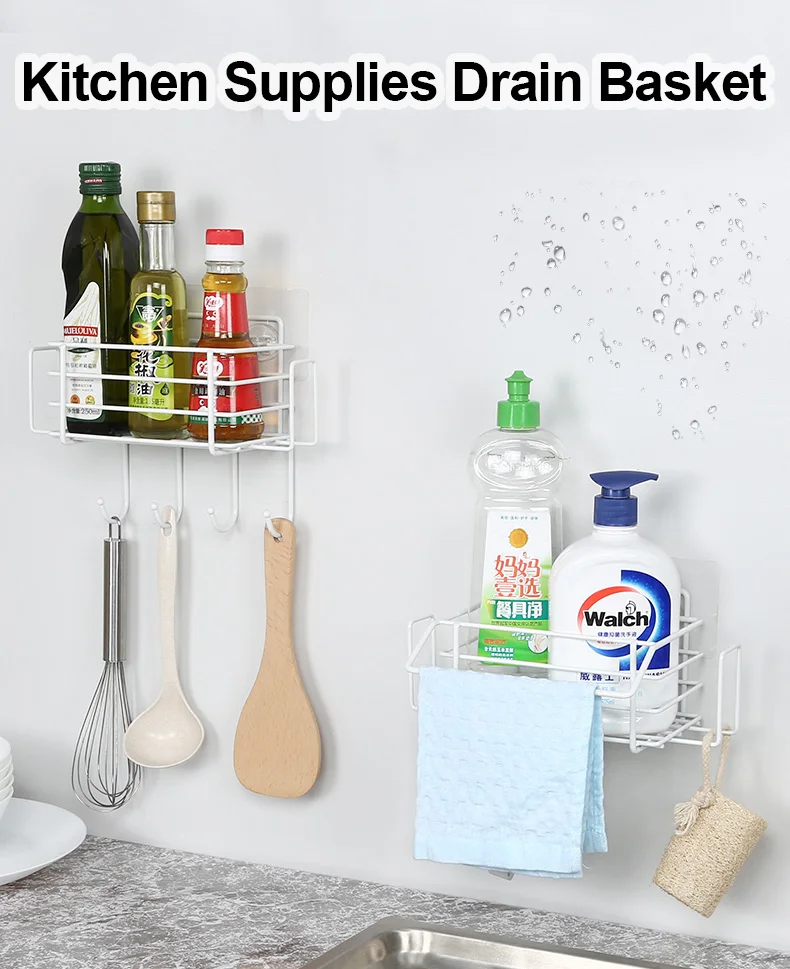 

Kitchen Sink Organizer Sponge Holder Storage Drying Rack Spice Organizer Drainer Basket Bottle Shelf Rag Hanger Hook Accessories