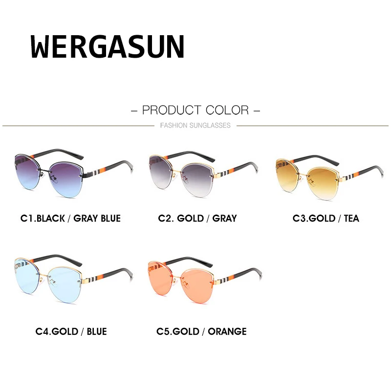 

WERGASUN 2020 Fashion Lady Sun glasses Rimless Women Sunglasses Vintage Alloy Frame Classic Brand Designer Shades Oculo