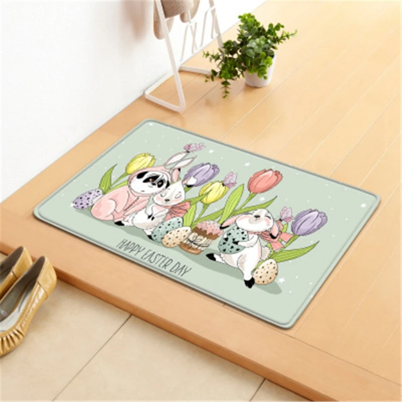 

Happy Easter Eggs Rabbit Decorative Doormat Rectangular Floor Mat Non-Slip Rug Carpet for Bathroom Kitchen Bedroom LXAC