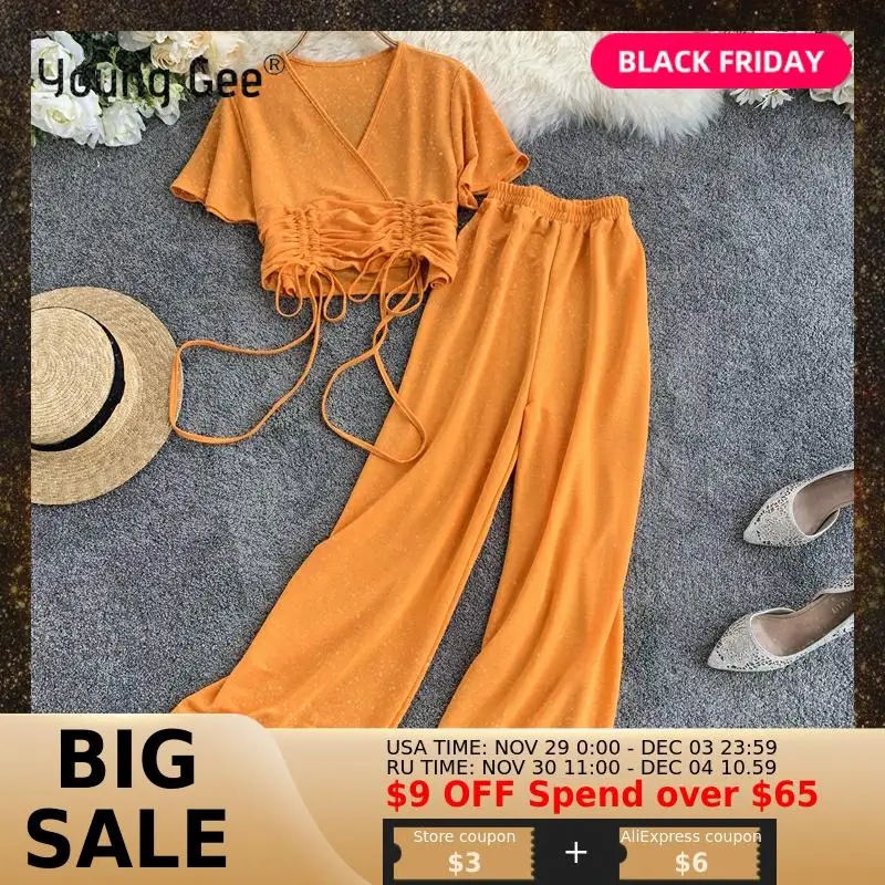 Young Gee 2019 комплекты из двух предметов бандажный Вязаный топ с v образным вырезом +