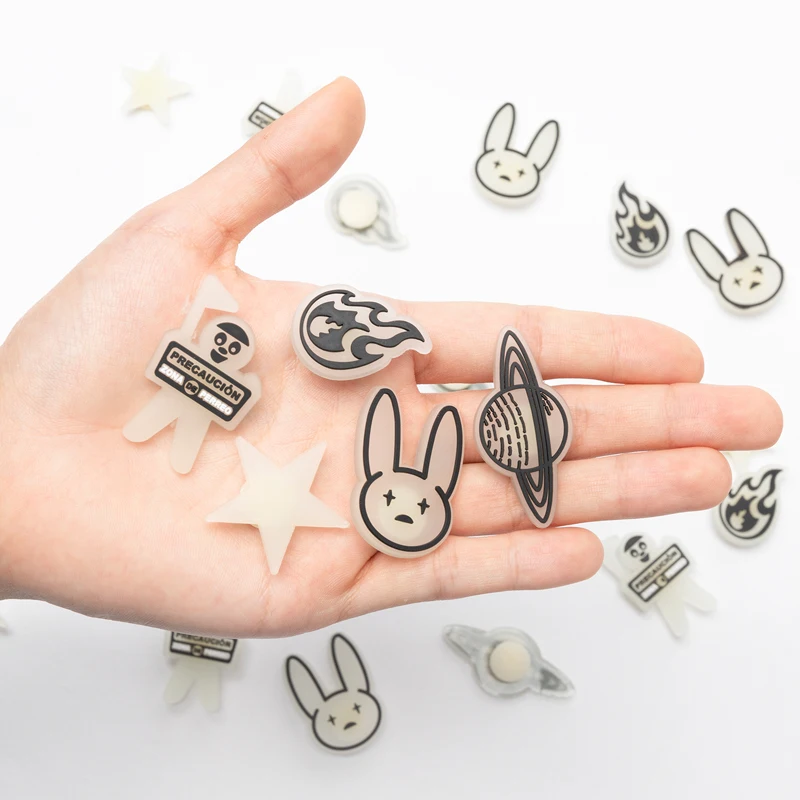 

20Pcs Bad Bunny Shoes Charms Luminous Ornament Glow in the Dark Cartoon Rabbits Clogs Wristband Bracelet Party Supplies for Kids