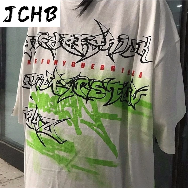 

2021 Summer Women's Loose Letter T-shirt Street Hip-hop Drip Ink Design Spoof Graffiti Short Sleeve Oversize Medium Long Section