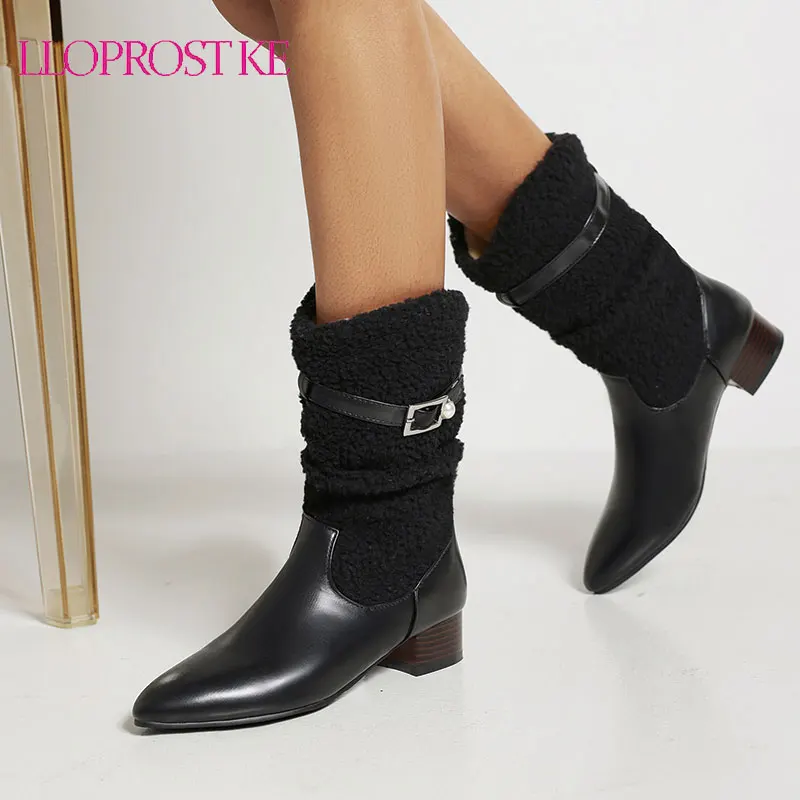 

Lloprost ke New Warm Mid Calf Chunky Snow Botas 2021 Winter Women Mid Heels Warm Plush Fashion Platform Casual Chelsea Boots