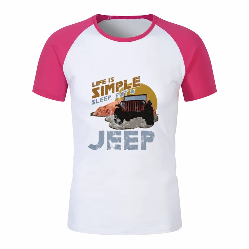 Jeep Графические футболки, рубашка с аркадным принтом, Мужская футболка, Повседневная футболка с коротким рукавом, Мужская Уличная одежда - Цвет: P1774A-pink