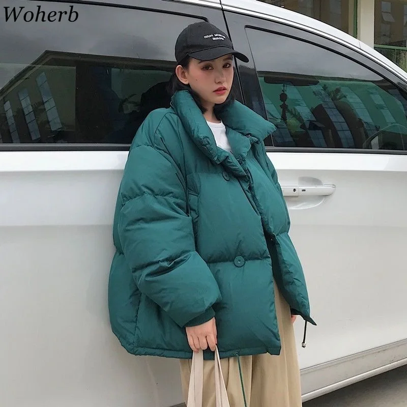Woherb Harajuku Женское зимнее пальто куртка-пуховик негабаритная парка Женская Корейская Свободная куртка на подкладке с пупырышками Casaco Feminino
