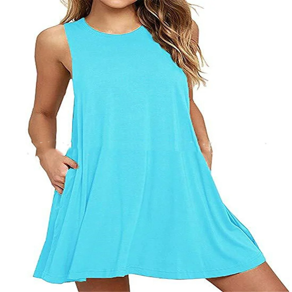

SSEURAT 2021 Women Summer Casual Swing T-Shirt Dresses Beach Cover Up With Pockets Plus Size Loose T-shirt Dress