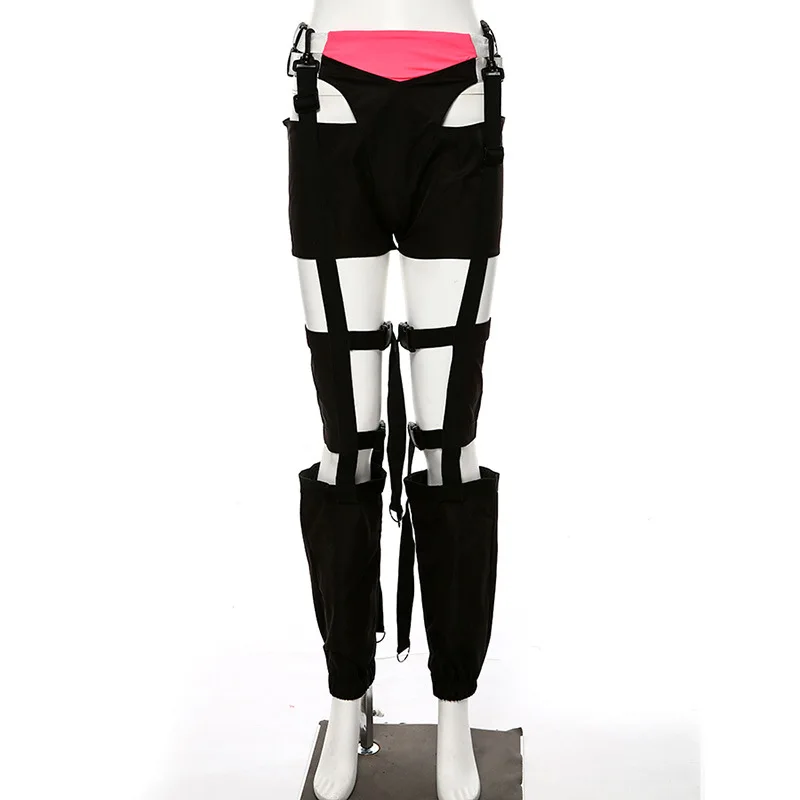 Женские брюки-карго Харадзюку с вырезами, лоскутные брюки Pantalones Mujer, уличная одежда для бега, хиппи с подвязками