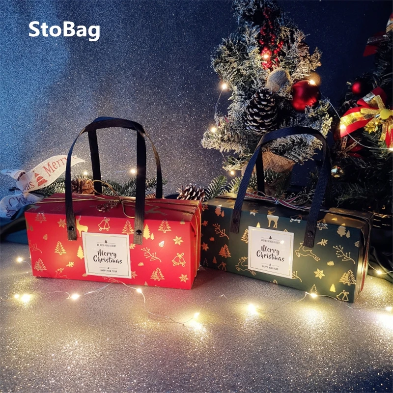 Рождественская коробка StoBag с ручками 5 шт./лот красная/зеленая вечерние рочная