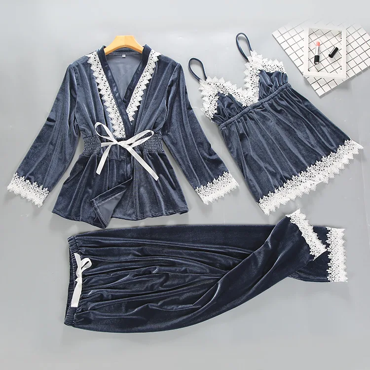 Осенне-зимний теплый пижамный комплект из 3 предметов женские сексуальные пижамы