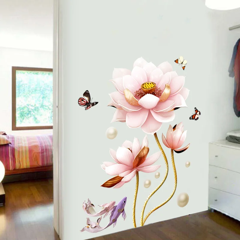

3D Stereo Lotus Wall Stickers Flowers Home Decor TV Sofa Background Decals Bedroom Living Room Decoration Wallpaper Art Design