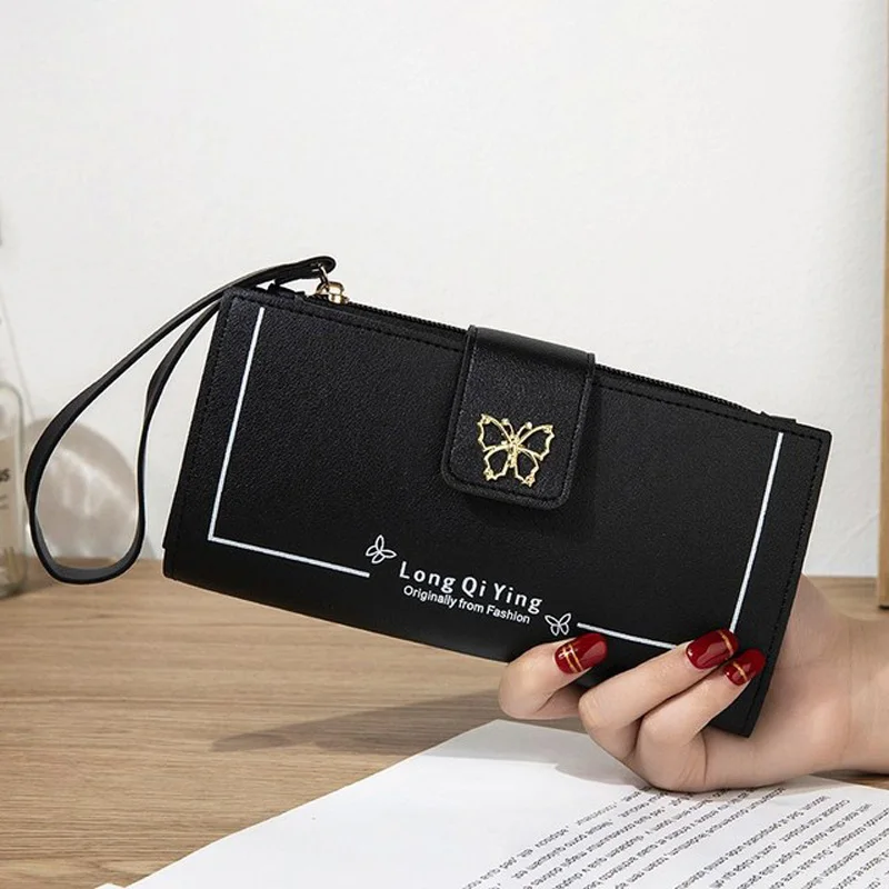 Long Wallet Fashion Metal Butterfly Buckle Multi-card Wallet Women Zipper Clutch Mobile Phone Bag Passport card holder Purse
