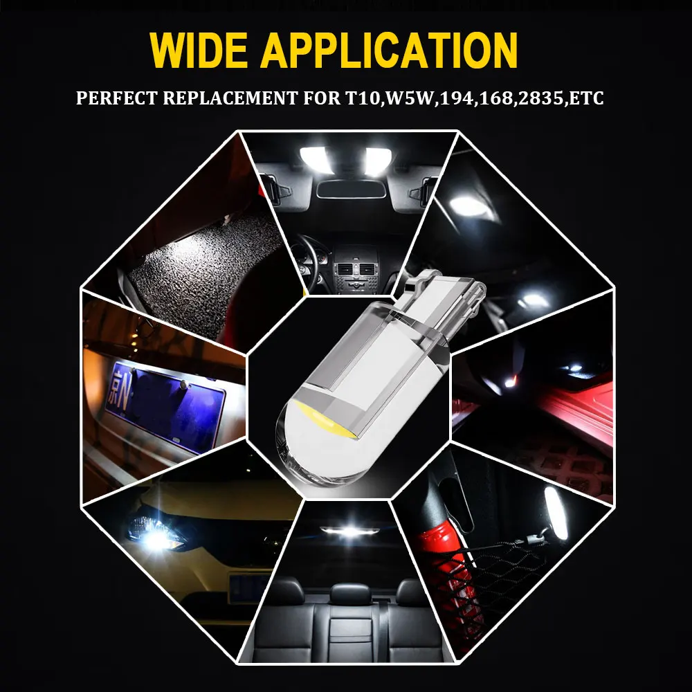 

KAMMURI 10Pcs Auto T10 W5W 194 LED Interior Map Dome Reading Side Parking Light Clearance Lamp Bulb 12V Car Accessories