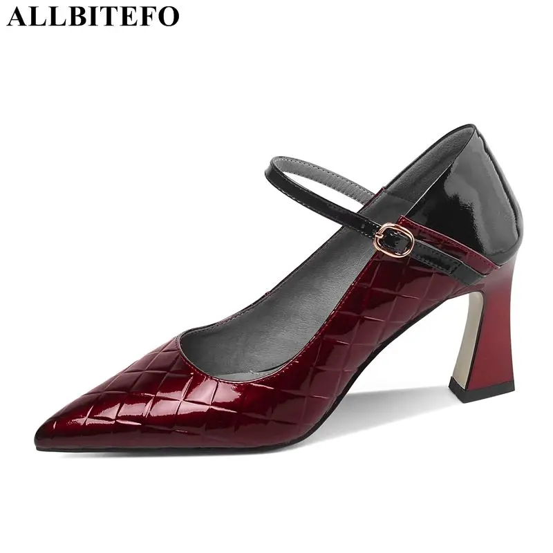 

ALLBITEFO large size:33-43 genuine leather sexy high heels wedding women shoes autumn women high heel shoes party women heels
