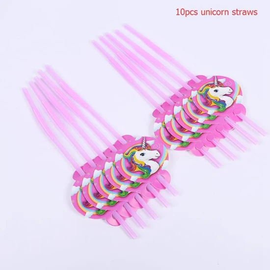 unicorn straw Единорог тема вечерние Unicornio одноразовая посуда Единорог Декор поставки День Рождения украшения Дети Единорог вечерние сувениры - Цвет: unicorn straw