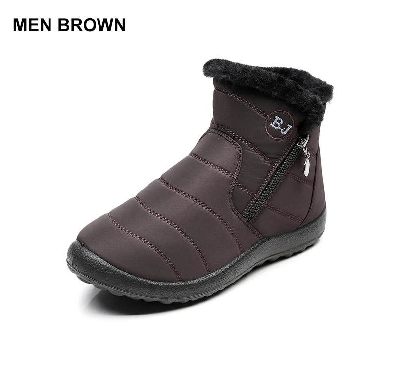 men brown Merkmak/Новинка года; Зимняя мужская обувь; модные теплые зимние ботинки; нескользящие водонепроницаемые ботильоны; однотонные ботинки для пар; большие размеры - Цвет: men brown