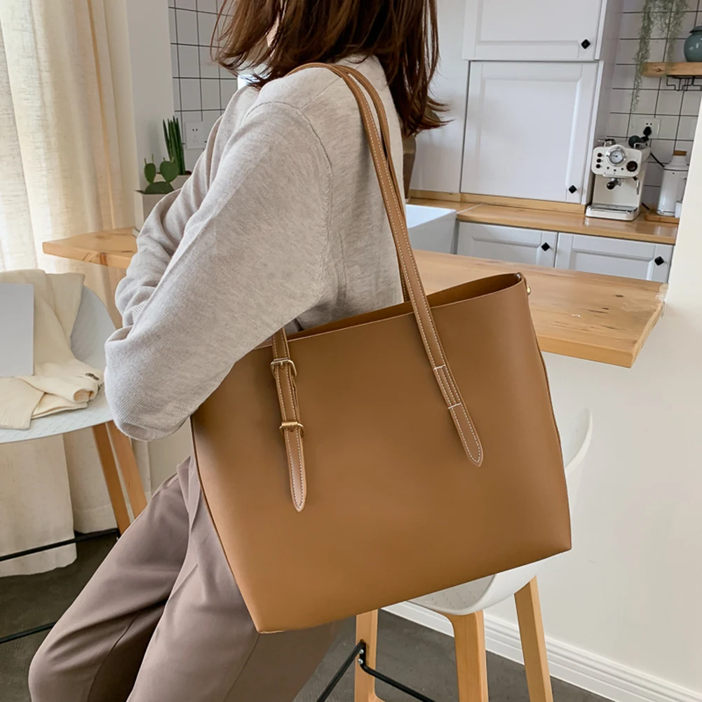 

2021 Women's Tote bag Soft PU Leather Handbags Office Ladies Work Hand Bags Purse Pocket Women Composite bag Big Tote Sac Bolsa