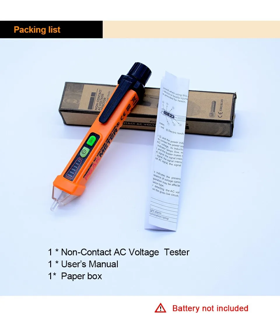 PEAKMETER PM8908C Бесконтактный тест напряжения er, Aidbucks 12-1000 В переменного тока со светодиодным фонариком тест живого провода переменного тока вольт
