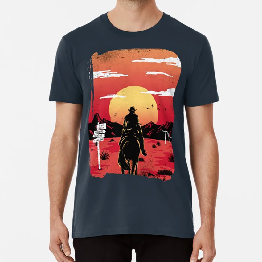 Футболка с надписью Way to nowhere red dead redemption 2 arthur morgan wild west western sunset|Мужские футболки| |