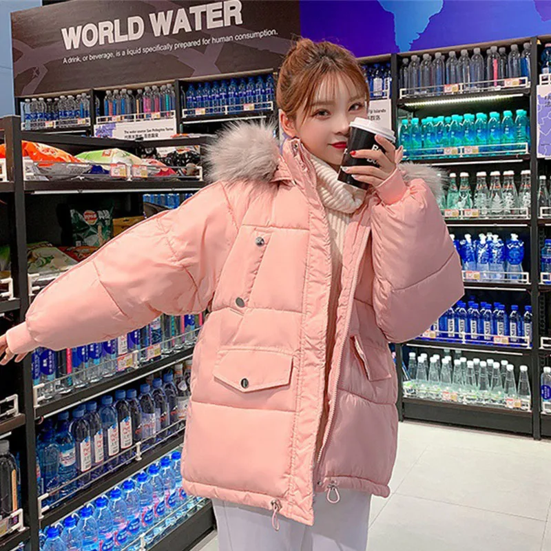 Winter Parkas Woman 2021 Streetwear Autumn Hooded Jacket Polyester Basic Korean Style Black Women's Puffer Padded Coats Clothing