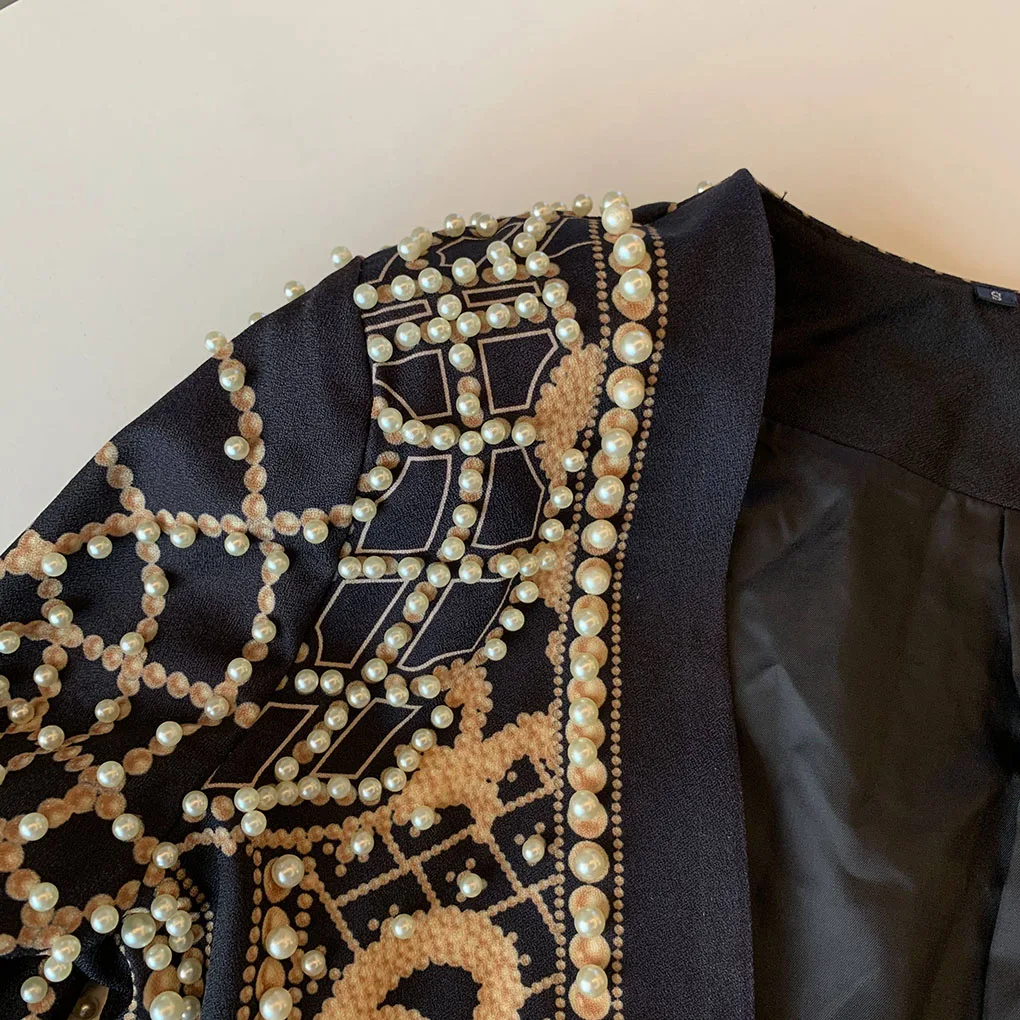 

2021 Spring Jacket Coat Women Bead Vintage Blazer Jackets Suit Overcoat Female Vintage Fashion V-Neck Stylish Outwear Coats New