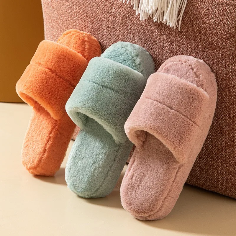 

Women Winter House Slippers Cute Plush High Heels Fluffy Warm Shoes Thick Soled Ladies Girls Indoor Outdoor Bedroom Fur Slides