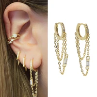 3 colors tassel chain dangle earring rhinestone baguette small circles for women wedding dainty jewelry