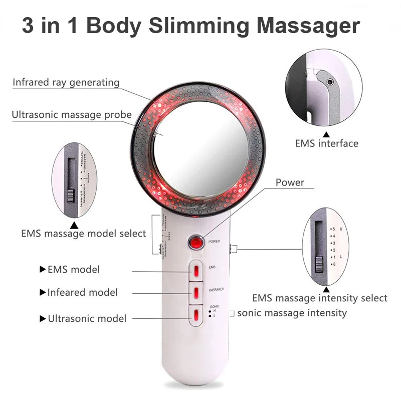 Slimming Instrument Ultrasonic Massager EMS Infrared Heat Device Electric Anti-Cellulite Machine Lipo Weight Loss Products | Красота и