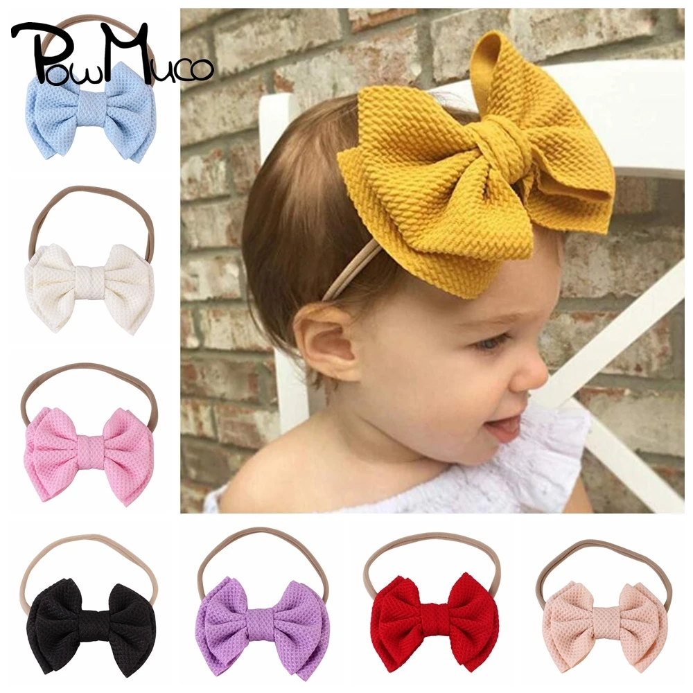 

Powmuco 11*9 CM Creative Handmade Big Bowknot Elastic Infant Headband Solid Color Bows Nylon Hair Bands DIY Children Headwear