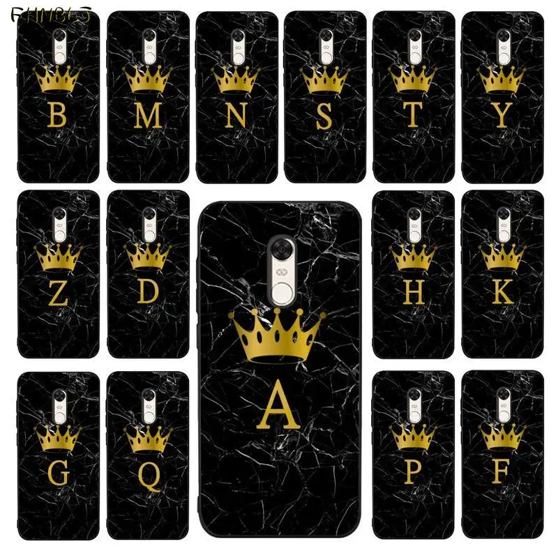 

Custom Name Letter Monogram Gold Marble Soft Rubber Phone Cover for RedMi 9 4X 5 plus 6 pro GO 7 8 6 A s2 case